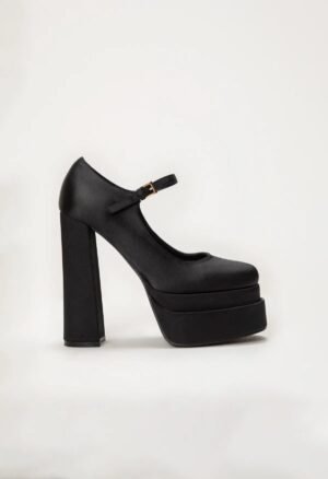 Buty na obcasie z satyny z podwójną platformą